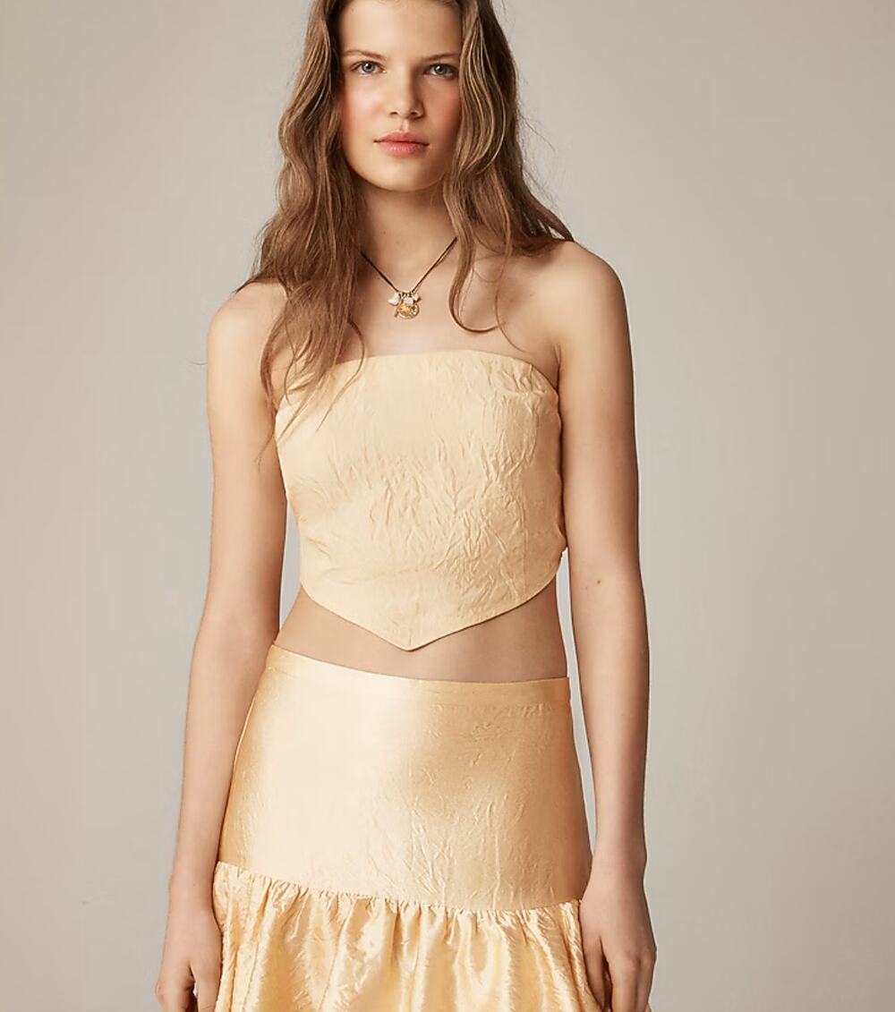 J Crew Tie Back Tube Top S NWT Yellow Beige Tan CK077 J.Crew Festival Boho